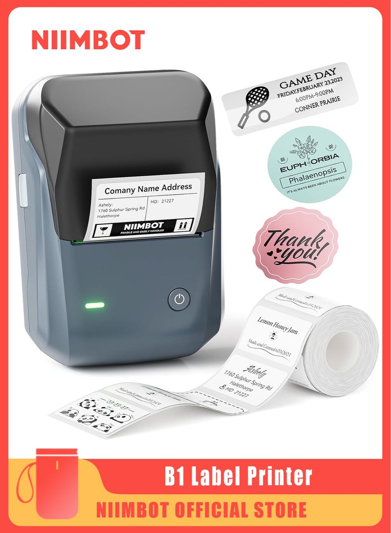 نيمبوت طابعة ملصقات حرارية B1 مع شريط أبيض مقاس 50 مم × 30 مم، صانع ملصقات بلوتوث محمول بعرض طباعة 20-50 مم، قابل لإعادة الشحن عبر USB، طابعة ملصقات حرارية سهلة الاستخدام للعمل والمكتب والفصول الدراسية والمطبخ والمنزل والتعلم والأعمال - Image 1