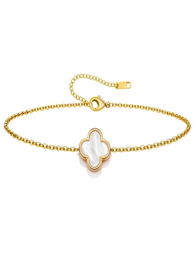 LaBling Single Clover Bracelet for Women | Designer Mother of Pearl Bracelet for Women | Lovely Gift - White - Image 1