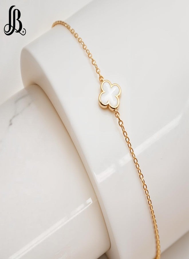 LaBling Single Clover Bracelet for Women | Designer Mother of Pearl Bracelet for Women | Lovely Gift - White - Image 5