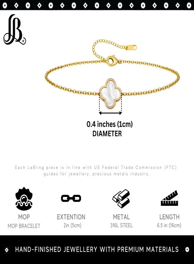 LaBling Single Clover Bracelet for Women | Designer Mother of Pearl Bracelet for Women | Lovely Gift - White - Image 2