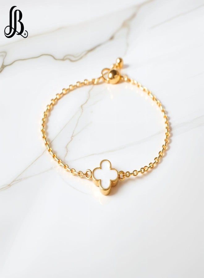 LaBling Single Clover Bracelet for Women | Designer Mother of Pearl Bracelet for Women | Lovely Gift - White - Image 3