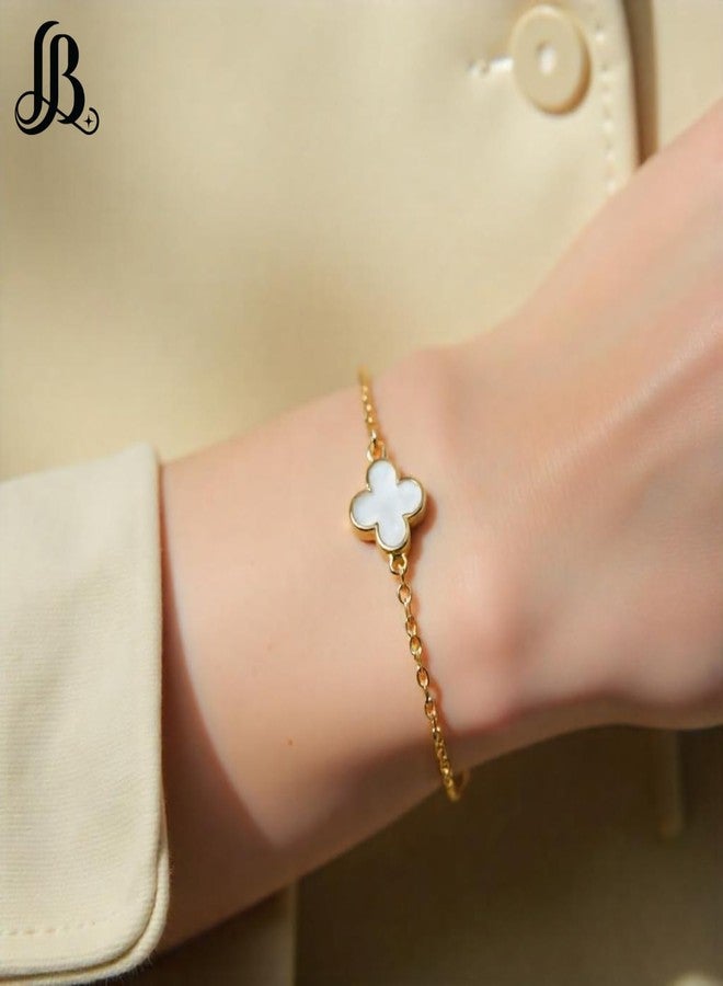 LaBling Single Clover Bracelet for Women | Designer Mother of Pearl Bracelet for Women | Lovely Gift - White - Image 4