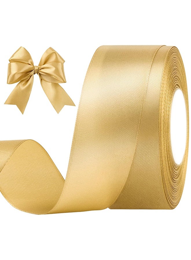 Golden Satin Ribbon - 1-1/2 Inches x 25 Yards Fabric Satin Ribbon for Gift Wrapping, Crafts, Hair Bows Making, Wreath, Wedding Party Decoration and Other Sewing Projects