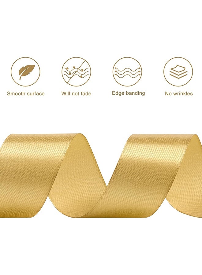Wffo Golden Satin Ribbon - 1-1/2 Inches x 25 Yards Fabric Satin Ribbon for Gift Wrapping, Crafts, Hair Bows Making, Wreath, Wedding Party Decoration and Other Sewing Projects - Image 2