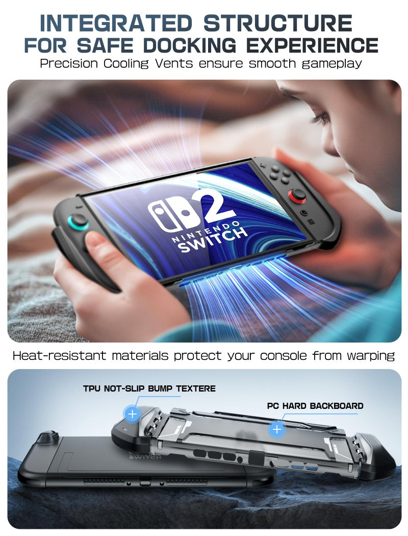 Mumba Dockable Case for Nintendo Switch 2 2025, [Blade Series] TPU Grip Protective Cover Accessories Compatible with Switch 2 7.9 Inch and Quick-Release Joy-Con Design (Black) - Image 4