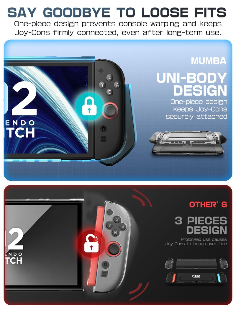 Mumba Dockable Case for Nintendo Switch 2 2025, [Blade Series] TPU Grip Protective Cover Accessories Compatible with Switch 2 7.9 Inch and Quick-Release Joy-Con Design (Black) - Image 3