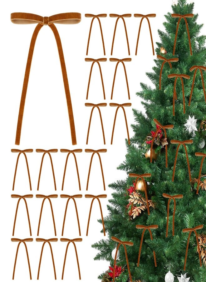 Draupnir 36pcs Velvet Christmas Tree Bows, 5 x 7 Inch Vintage Rustic Velvet Ribbon Bows Nice for Christmas Tree, Christmas Garland, Large Gifts, Parties, Home Decor Wedding Outdoor Indoor(Khaki) - Image 1