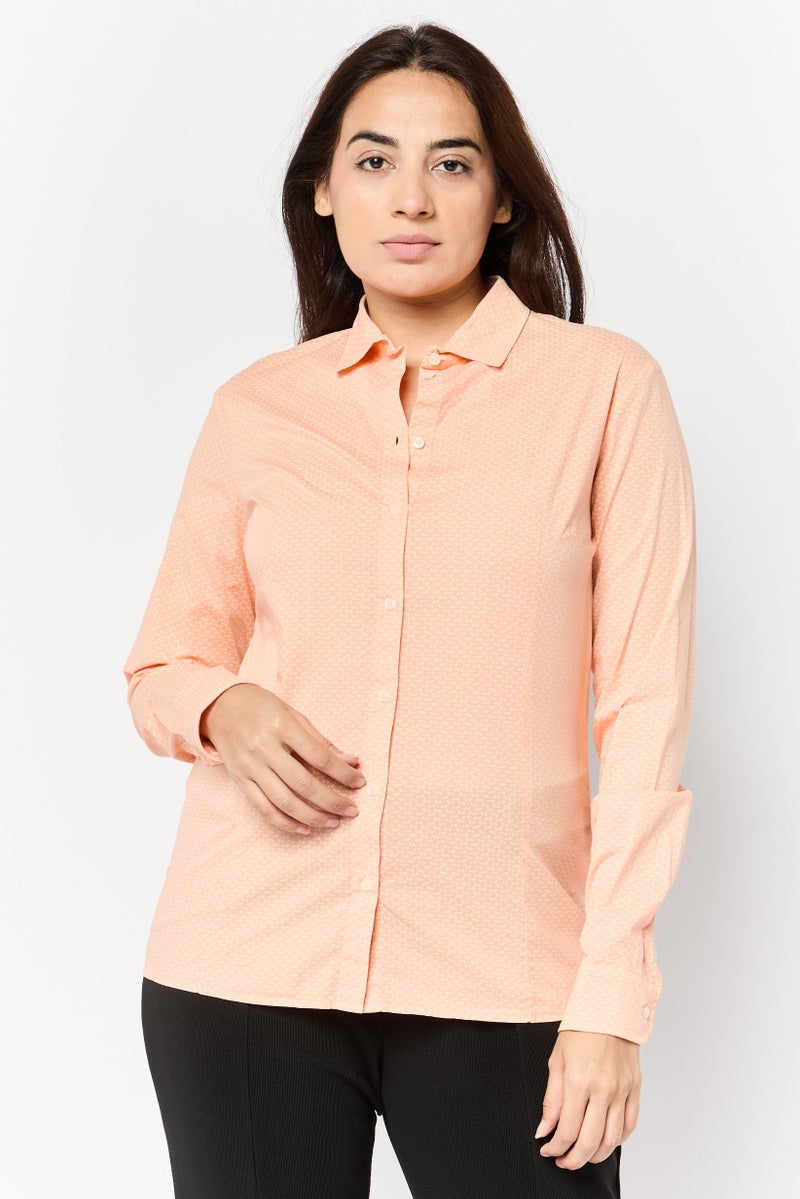 Harmont & Blaine Women Spread Collar Brand Logo Shirt, Orange - Image 1