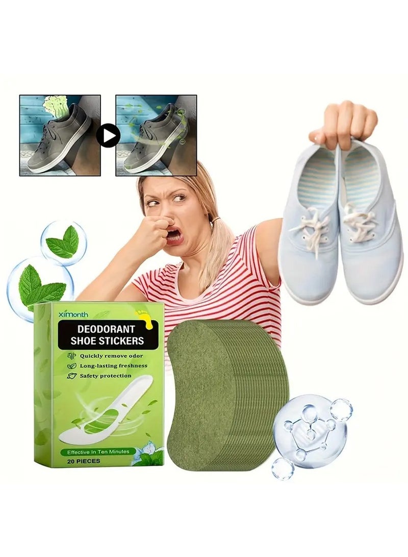 ximonth 20 Pcs Deodorizing Shoe Stickers,Sweat-Absorbent & Odor Universal Fit for All Shoe Types,Commercial Cleaning, for Home Use / All Shoe Models / Everyone,Shoe Care Essentials  - Image 1