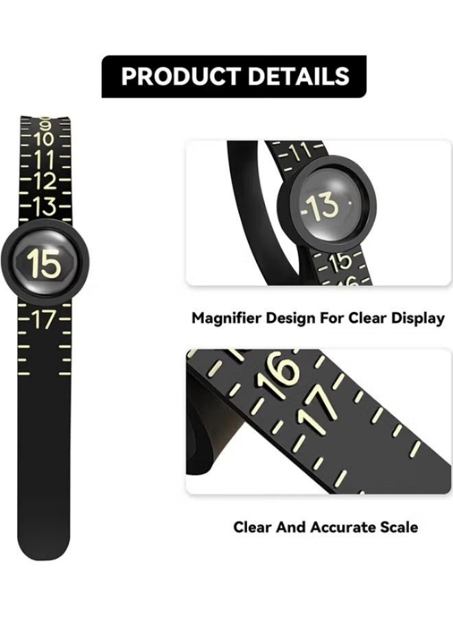 2Pcs Ring Sizer Measuring Tool，Ring Sizer Measuring Tool with Magnifying Glass,Reusable Finger Size Tape with Magnified Glass, Clear and Accurate Jewelry Sizing Tool 1-17 USA Rings(Black/White) - Image 3