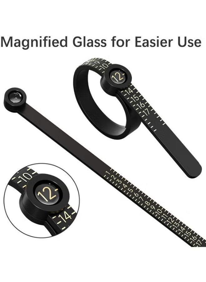 2Pcs Ring Sizer Measuring Tool，Ring Sizer Measuring Tool with Magnifying Glass,Reusable Finger Size Tape with Magnified Glass, Clear and Accurate Jewelry Sizing Tool 1-17 USA Rings(Black/White) - Image 4