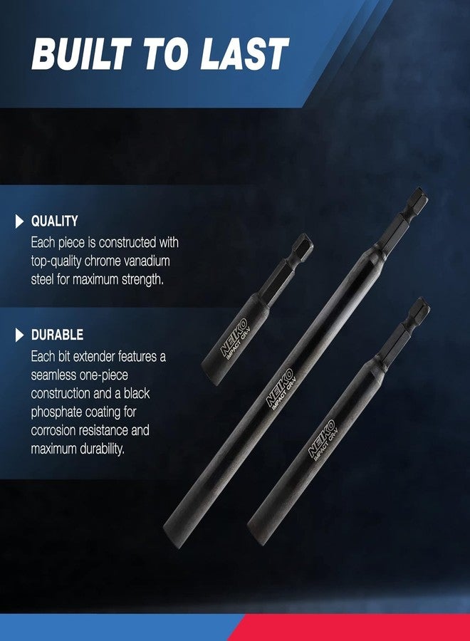 NEIKO 11403A Magnetic Bit Holder Set | 3 Pieces - 2-3/8, 4, and 6| Premium Cr-V Steel | 1/4" Hex Shank Design - Image 2