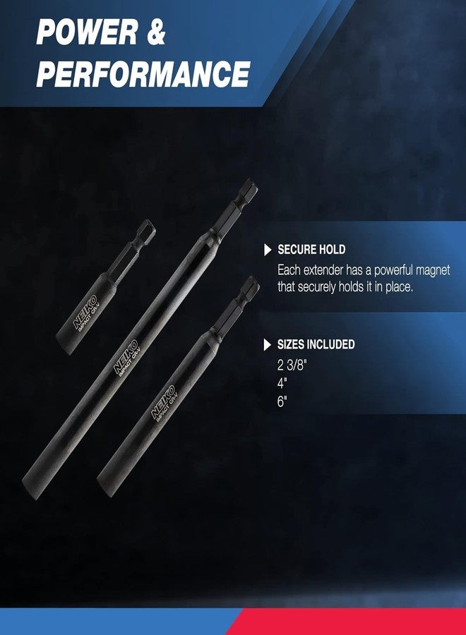 NEIKO 11403A Magnetic Bit Holder Set | 3 Pieces - 2-3/8, 4, and 6| Premium Cr-V Steel | 1/4" Hex Shank Design - Image 3