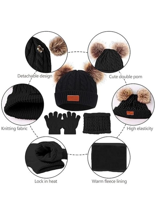 RATSAW 3-Piece Stylish Winter Thick Hat Kids Winter Hat Gloves Scarf Set, Boy Girls Toddler Children Hats Beanie with Pom Knit Neck Warmer Gaiter Mittens Fleece Lined Set for Children 2-6 Years  - Image 3