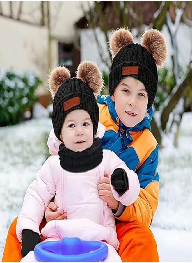 RATSAW 3-Piece Stylish Winter Thick Hat Kids Winter Hat Gloves Scarf Set, Boy Girls Toddler Children Hats Beanie with Pom Knit Neck Warmer Gaiter Mittens Fleece Lined Set for Children 2-6 Years  - Image 4