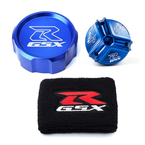 MOWOK For Suzuki GSX-R Gsxr 600 750 1000 GSX-R750 gsx-r600 gsx-r1000 Motorcycle Front Brake Fluid Reservoir Protection Cover and Reservoir cap sock Oil filler cap (Blue) - Image 1