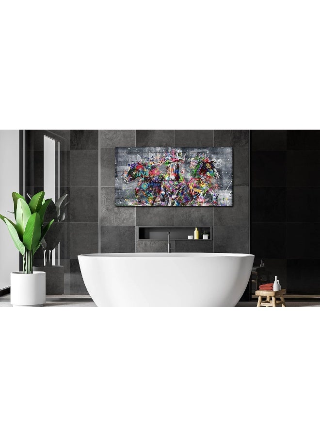 SIXTTART Horse Wall-Art for Living Room Large Size - Abstract Wall Decor for Office - Graffiti Paintings for Wall Decorations Ready to Hang 40 x 20, 40x20 - Colors 3 - Image 3