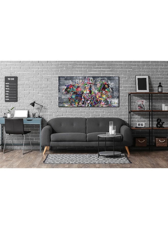 SIXTTART Horse Wall-Art for Living Room Large Size - Abstract Wall Decor for Office - Graffiti Paintings for Wall Decorations Ready to Hang 40 x 20, 40x20 - Colors 3 - Image 2