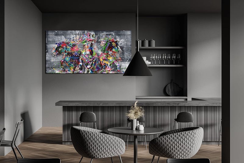 SIXTTART Horse Wall-Art for Living Room Large Size - Abstract Wall Decor for Office - Graffiti Paintings for Wall Decorations Ready to Hang 40 x 20, 40x20 - Colors 3 - Image 5