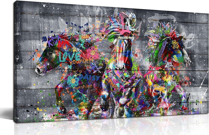 SIXTTART Horse Wall-Art for Living Room Large Size - Abstract Wall Decor for Office - Graffiti Paintings for Wall Decorations Ready to Hang 40 x 20, 40x20 - Colors 3 - Image 1