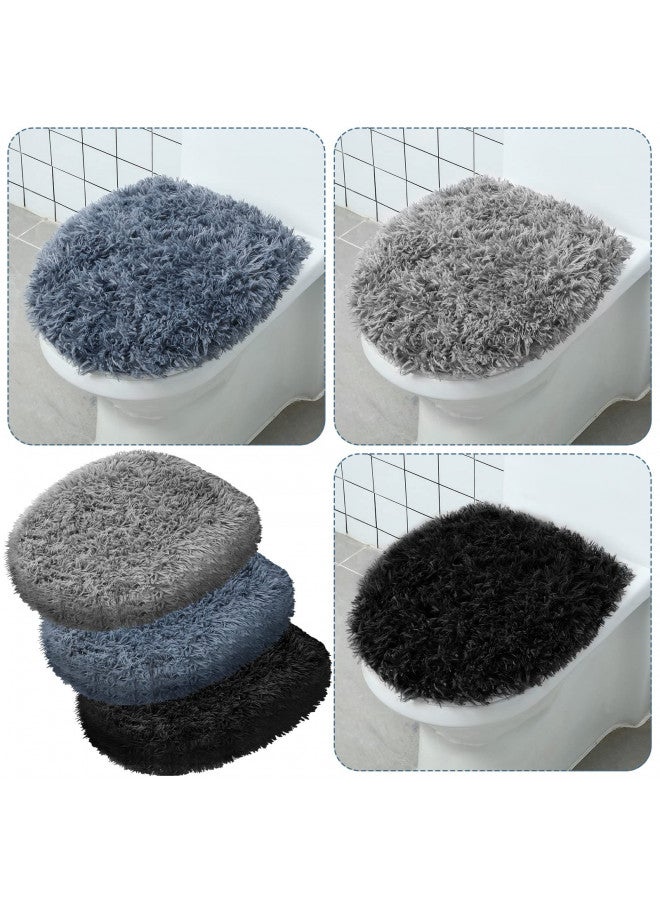 Kingdder 3 Pcs Toilet Lid Cover for Bathroom, Machine Washable, Plush Shag Seat Covers, Dries Quickly, Soft Fluffy Fabric 17.7 x 19.7 Fits Standard Toilet Lids, Elastic Bathroom Decor, 2 Gray, 1 Black - Image 1