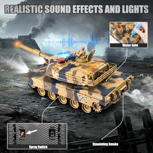 Supdex 124 RC Battle Tank Set Remote Control US M1A2 Abrams and Chinese Type 99 Model Tank That Shoots for Kids and Adults 24G Army Toy for Boys Age 6 Year Old with Sound Lights and Smoke - Image 5