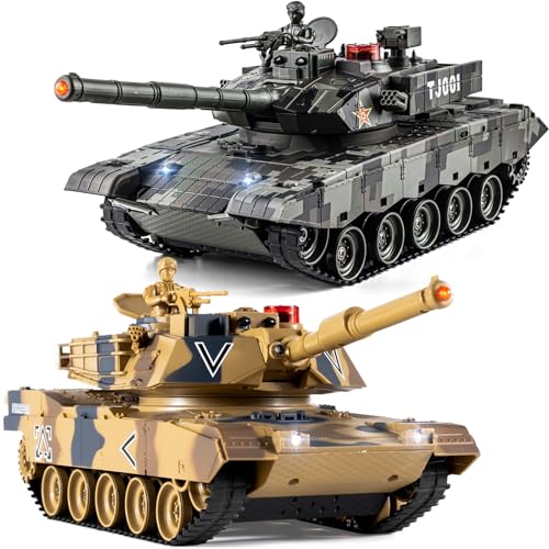 Supdex 124 RC Battle Tank Set Remote Control US M1A2 Abrams and Chinese Type 99 Model Tank That Shoots for Kids and Adults 24G Army Toy for Boys Age 6 Year Old with Sound Lights and Smoke - Image 1