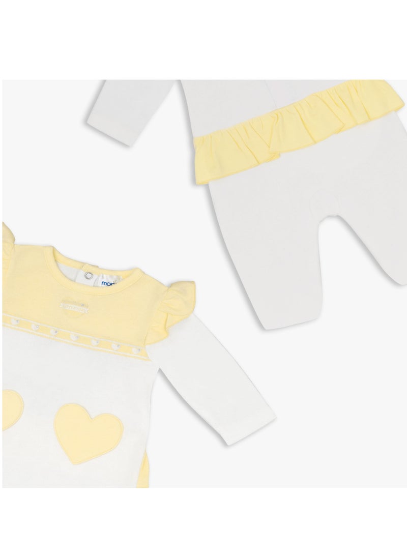 Moon بدلة نوم MOON مصنوعة من القطن بنسبة 100%، مقاس 0-1 شهر، باللونين الأصفر والأبيض - قلوب ليمونية - Image 4