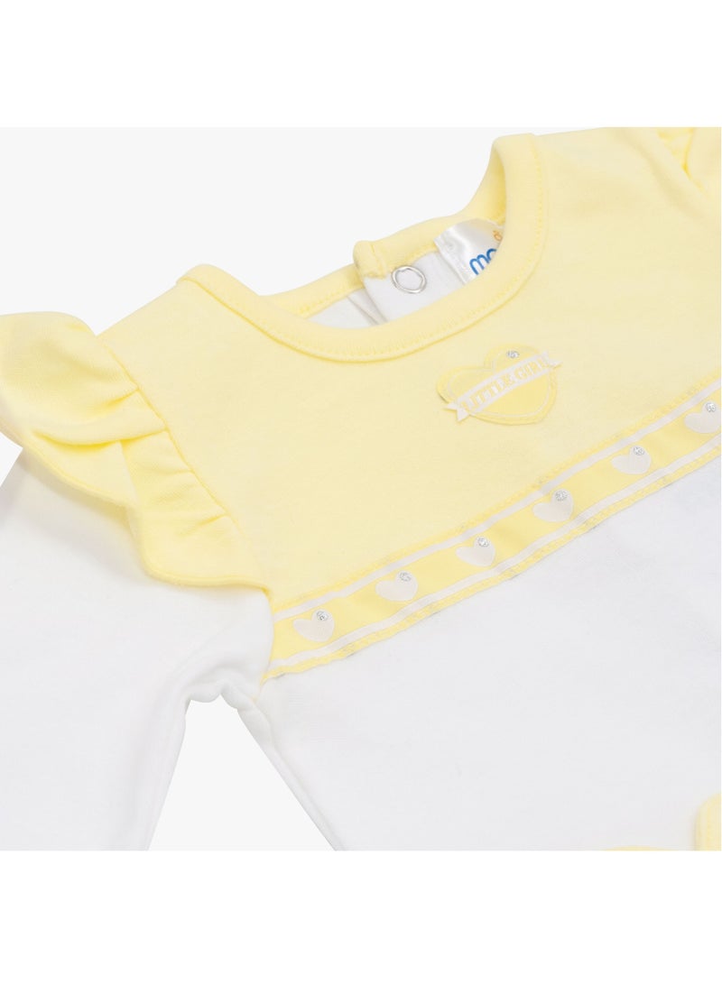 Moon بدلة نوم MOON مصنوعة من القطن بنسبة 100%، مقاس 0-1 شهر، باللونين الأصفر والأبيض - قلوب ليمونية - Image 3