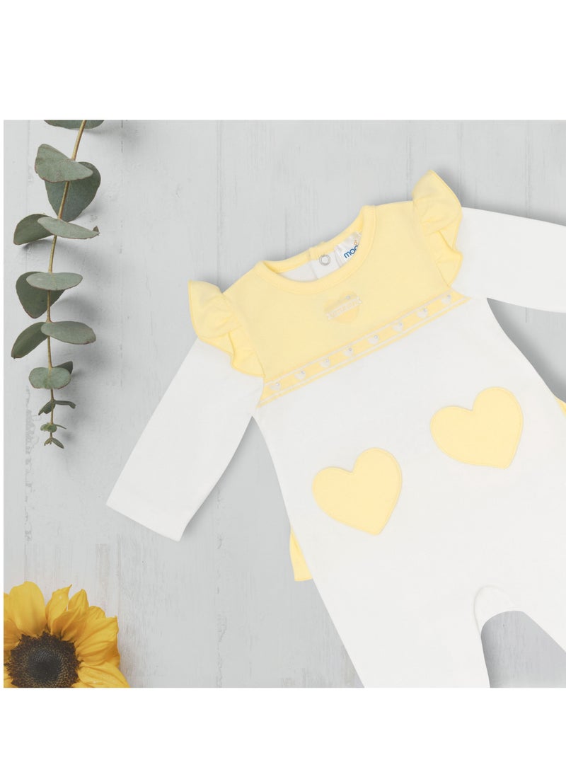 Moon بدلة نوم MOON مصنوعة من القطن بنسبة 100%، مقاس 0-1 شهر، باللونين الأصفر والأبيض - قلوب ليمونية - Image 5