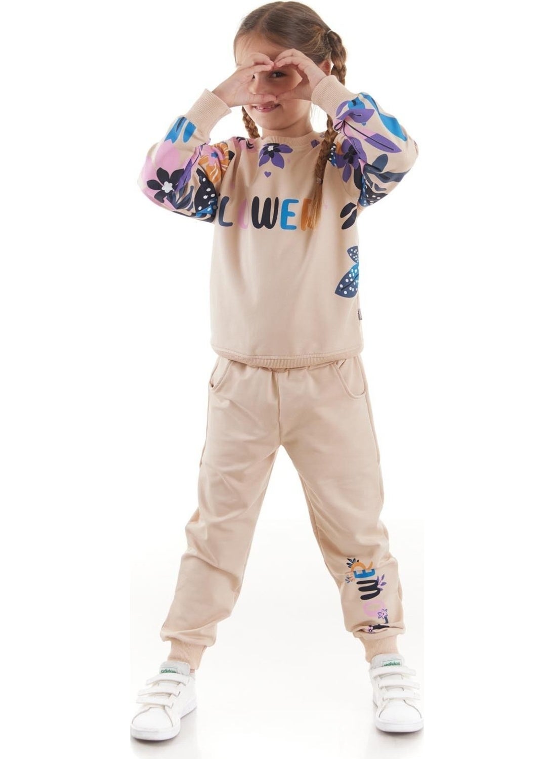 Ahengim - Girls Tracksuit Flower Printed Bottom Top Two Piece Set Cotton Seasonal AK2505 - Image 1
