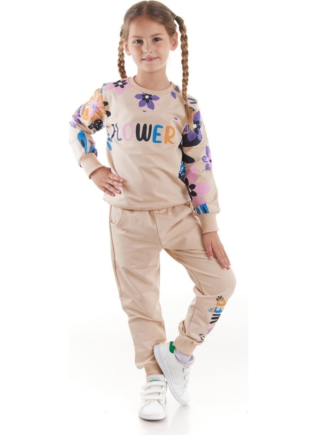 Ahengim - Girls Tracksuit Flower Printed Bottom Top Two Piece Set Cotton Seasonal AK2505 - Image 1