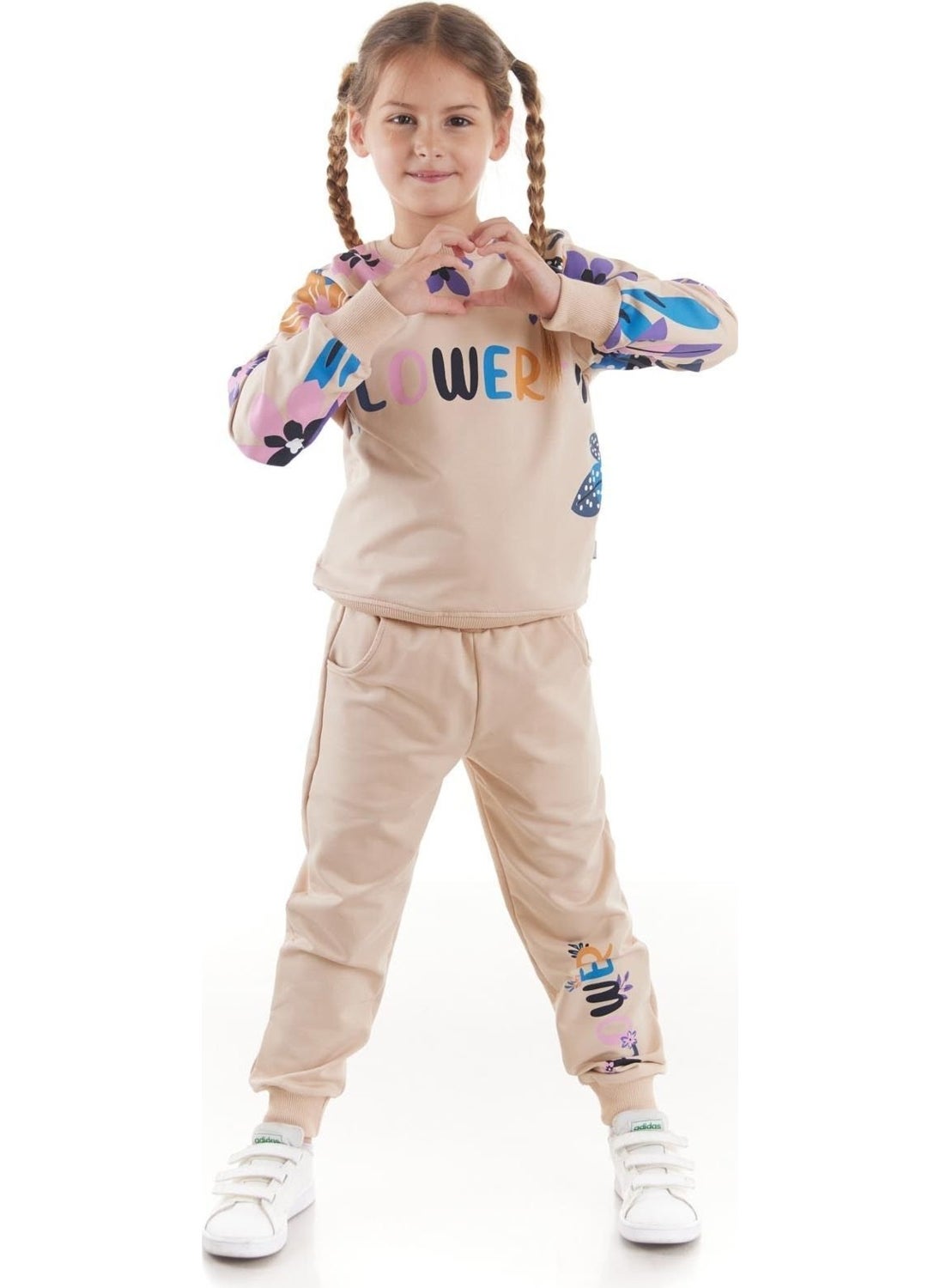 Ahengim - Girls Tracksuit Flower Printed Bottom Top Two Piece Set Cotton Seasonal AK2505 - Image 1