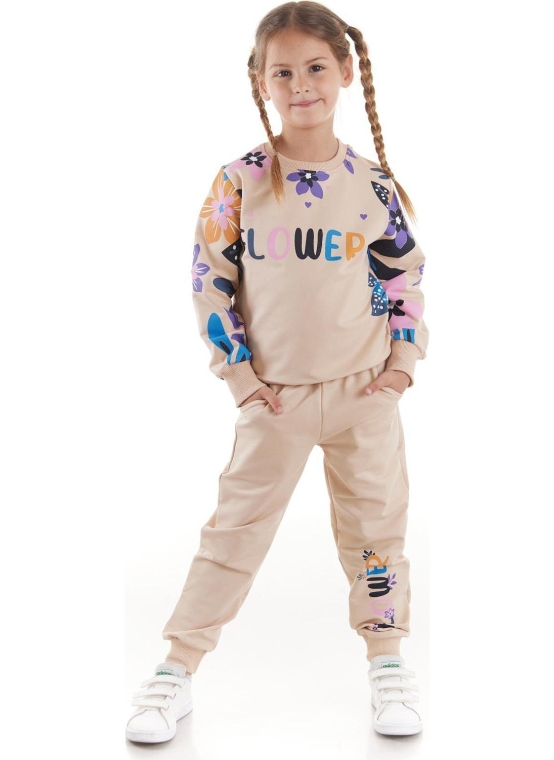 Ahengim - Girls Tracksuit Flower Printed Bottom Top Two Piece Set Cotton Seasonal AK2505 - Image 1