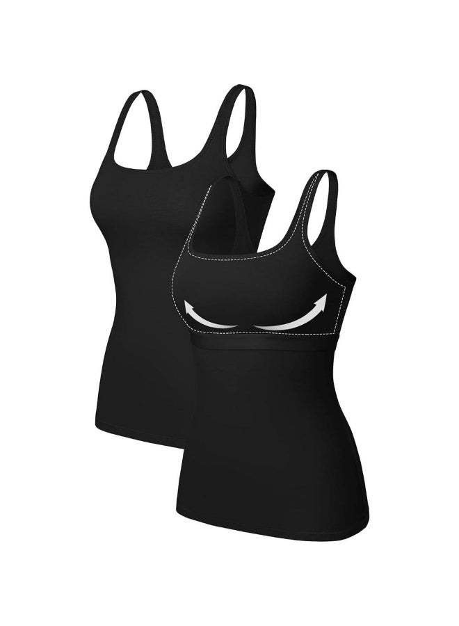 CharmLeaks Charmleaks Shelf Bra Tank Tops for Women Square Neck Workout Tops Yoga Shirt Cotton Undershirt 2 Packs