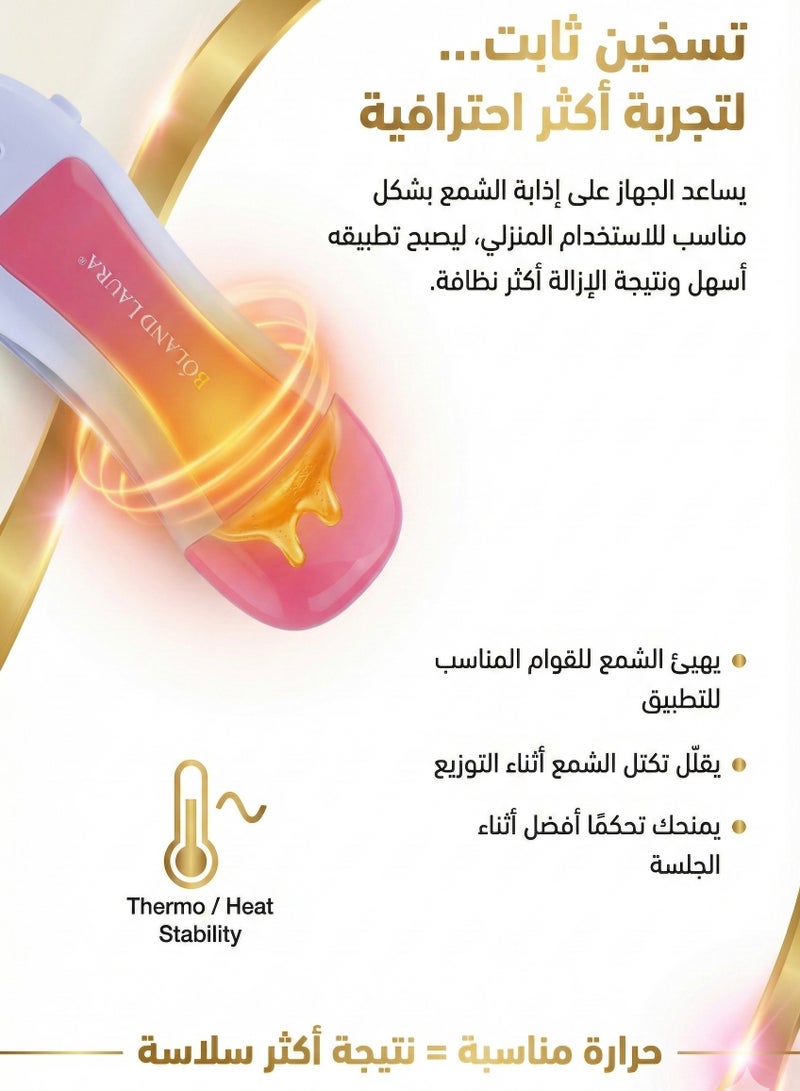 بولاند لورا مجموعة ازله الشعر جهاز شمع+رول شمع+شرائح ازله الشعر - Image 2