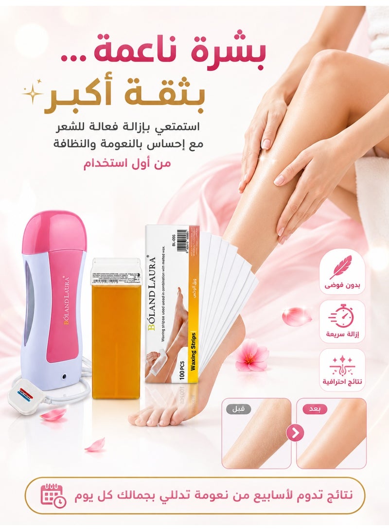 بولاند لورا مجموعة ازله الشعر جهاز شمع+رول شمع+شرائح ازله الشعر - Image 5