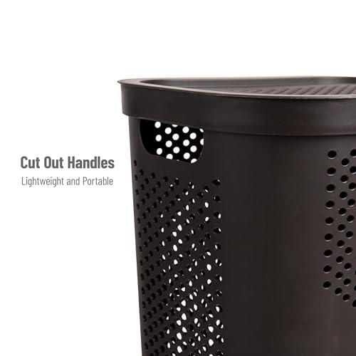 Mind Reader Slim Laundry Hamper with Lid, 60L Clothes Basket, Ventilated Plastic, Brown - Image 4