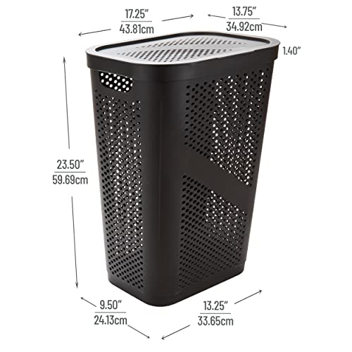 Mind Reader Slim Laundry Hamper with Lid, 60L Clothes Basket, Ventilated Plastic, Brown - Image 3