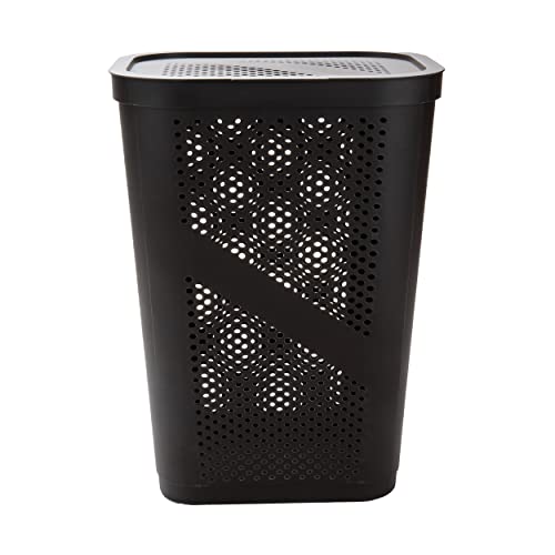 Mind Reader Slim Laundry Hamper with Lid, 60L Clothes Basket, Ventilated Plastic, Brown - Image 5