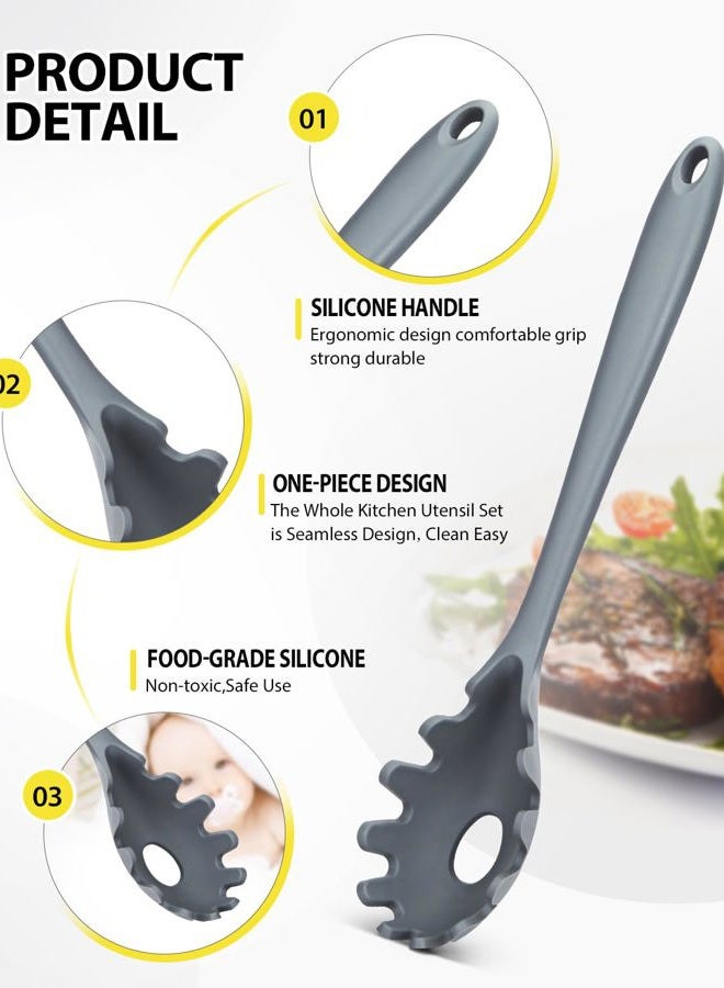 SouxMux 3 Pcs Silicone Kitchen Utensils Set, Soup Ladle-Pasta Fork-Slottede Spoon, Nonstick BPA Free High Heat Resistant Cooking Utensils for Mixing, Serving, Draining, Turning, Stirring - Image 2