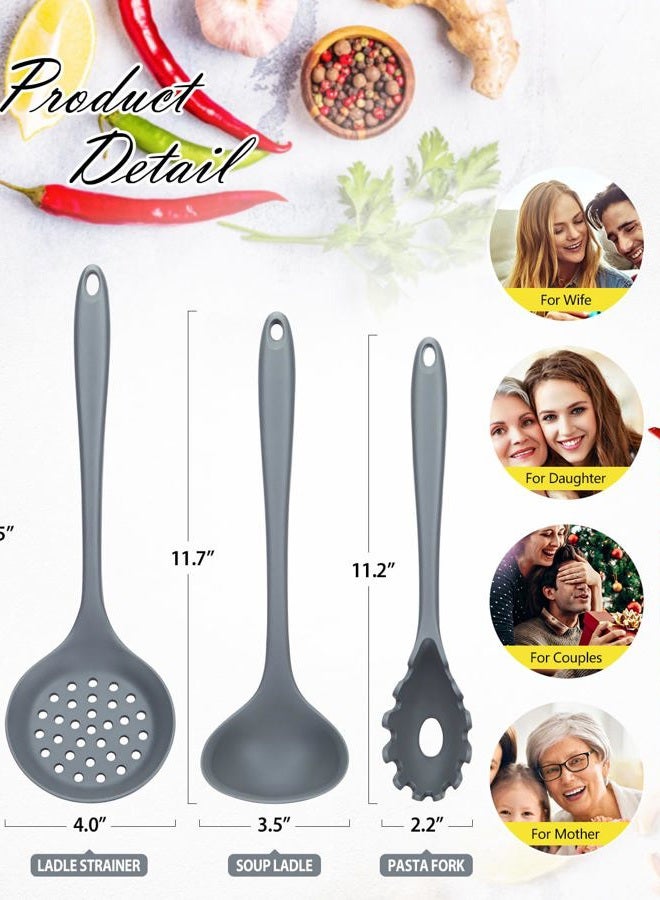 SouxMux 3 Pcs Silicone Kitchen Utensils Set, Soup Ladle-Pasta Fork-Slottede Spoon, Nonstick BPA Free High Heat Resistant Cooking Utensils for Mixing, Serving, Draining, Turning, Stirring - Image 3