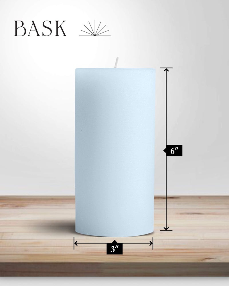 bask Mottled Pillar Candles by Bask - Set of 6-3" x 6" Dripless Unscented Candles in Light Blue for Home Decor, Relaxation & All Occasions - Image 2