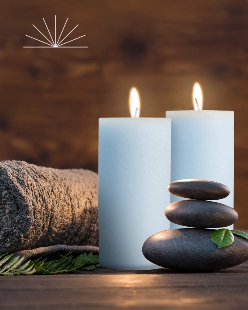 bask Mottled Pillar Candles by Bask - Set of 6-3" x 6" Dripless Unscented Candles in Light Blue for Home Decor, Relaxation & All Occasions - Image 4
