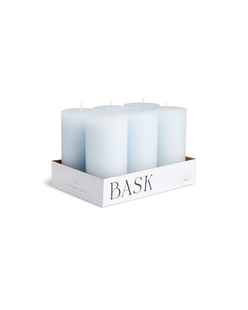 bask Mottled Pillar Candles by Bask - Set of 6-3" x 6" Dripless Unscented Candles in Light Blue for Home Decor, Relaxation & All Occasions - Image 1