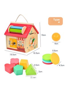 Generic CPC Wooden Montessori Busy House Nut Toolbox Children's Play House Multifunctional Unlock Early Education Educational Toys-Color:Hx-messori Hand Carry Busy House-a  - Image 1
