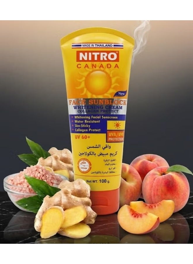 NITRO CANADA Face Sunblock Whitening Cream with Collagen Protect, UV 60+