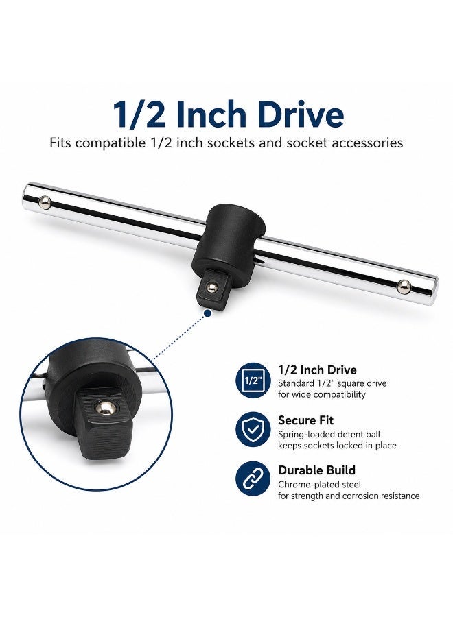 1/2 Inch Drive Sliding T Handle, 9.9 Inch Chrome Vanadium Steel Socket Sliding Bar for Ratchet, Garage, Car Repair, Workshop & DIY - Image 3