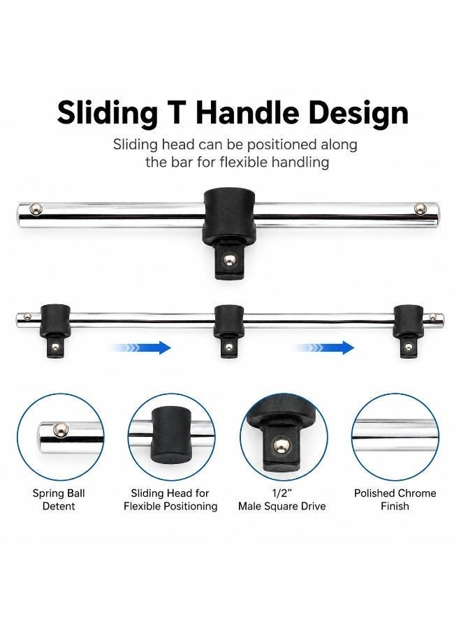 1/2 Inch Drive Sliding T Handle, 9.9 Inch Chrome Vanadium Steel Socket Sliding Bar for Ratchet, Garage, Car Repair, Workshop & DIY - Image 5