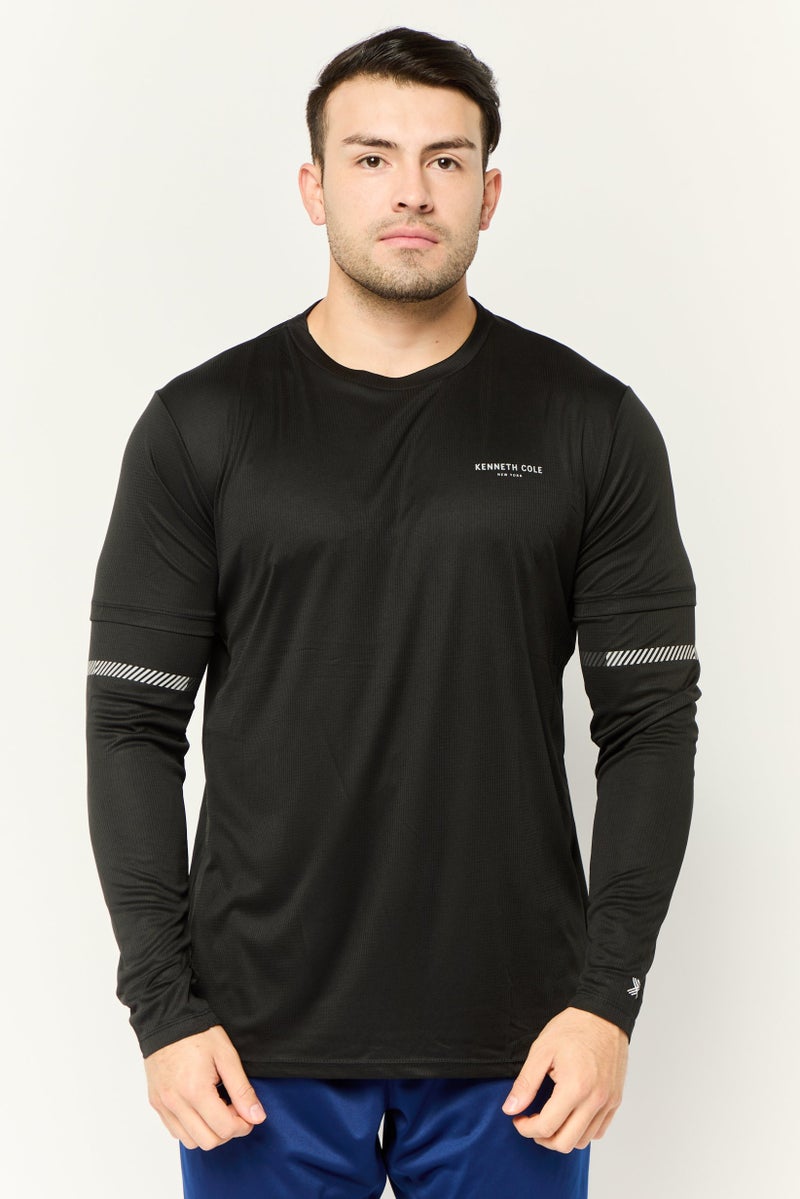 Kenneth Cole Men Crew Neck Long Sleeve Brand Logo T Shirt, Black - Image 1